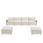 136  U-Shaped Chenille Cloud Sectional Sofa with Dual Ottomans