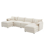 136  U-Shaped Chenille Cloud Sectional Sofa with Dual Ottomans