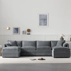 136  U-Shaped Chenille Cloud Sectional Sofa with Dual Ottomans