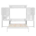 Queen Size Murphy Bed Wall Bed with Desk, Mirror and Vanity, Wooden Foldable Murphy Cabinet Bed with Storage Cabinets