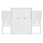 Queen Size Murphy Bed Wall Bed with Desk, Mirror and Vanity, Wooden Foldable Murphy Cabinet Bed with Storage Cabinets