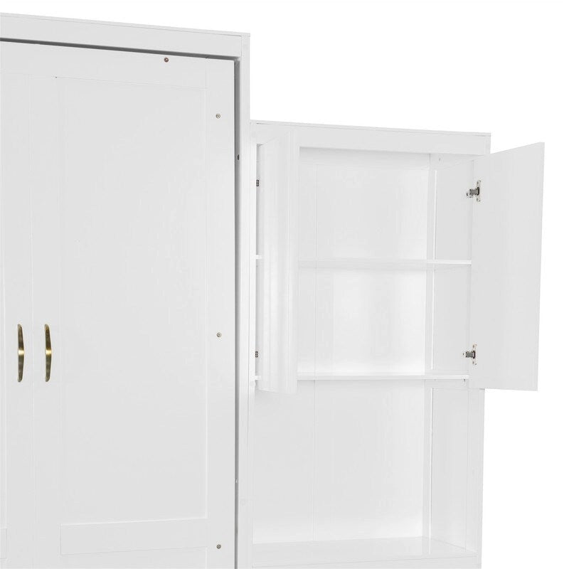 Queen Size Murphy Bed Wall Bed with Desk, Mirror and Vanity, Wooden Foldable Murphy Cabinet Bed with Storage Cabinets