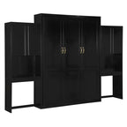 Queen Size Murphy Bed Wall Bed with Desk, Mirror and Vanity, Wooden Foldable Murphy Cabinet Bed with Storage Cabinets