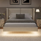 Queen Velvet Floating Platform Bed with LED Lights & 6  Storage