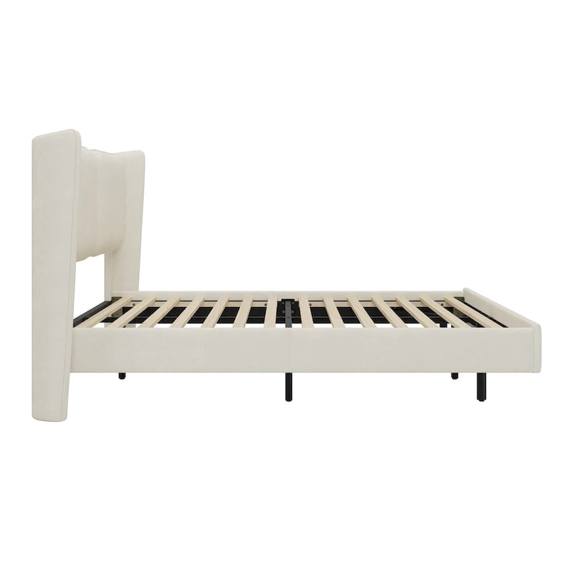 Queen Velvet Floating Platform Bed with LED Lights & 6  Storage
