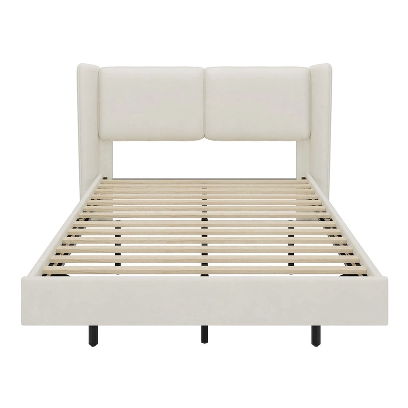 Queen Velvet Floating Platform Bed with LED Lights & 6  Storage