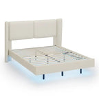Queen Velvet Floating Platform Bed with LED Lights & 6  Storage