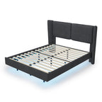 Queen Velvet Floating Platform Bed with LED Lights & 6  Storage