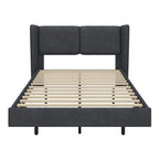 Queen Velvet Floating Platform Bed with LED Lights & 6  Storage