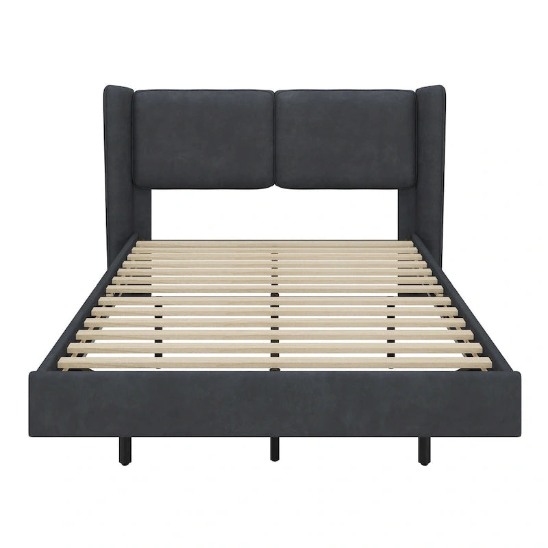Queen Velvet Floating Platform Bed with LED Lights & 6  Storage