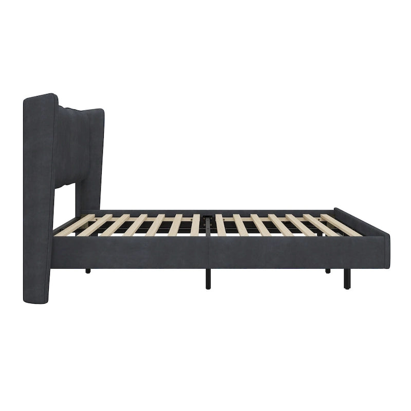 Queen Velvet Floating Platform Bed with LED Lights & 6  Storage