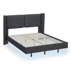 Queen Velvet Floating Platform Bed with LED Lights & 6  Storage