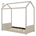 Twin Size Modern Canopy Bed with Striped Headboard & Roof Design