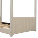 Twin Size Modern Canopy Bed with Striped Headboard & Roof Design