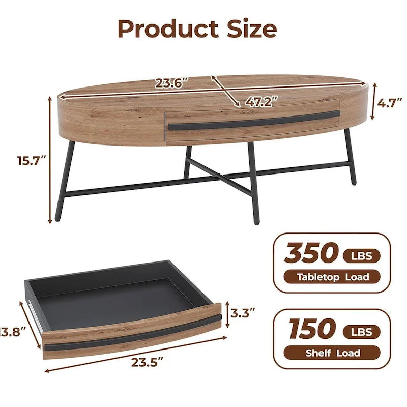 Modern Center Oval Coffee Table with Drawer - N/A