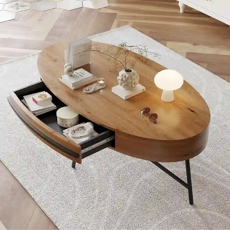 Modern Center Oval Coffee Table with Drawer - N/A