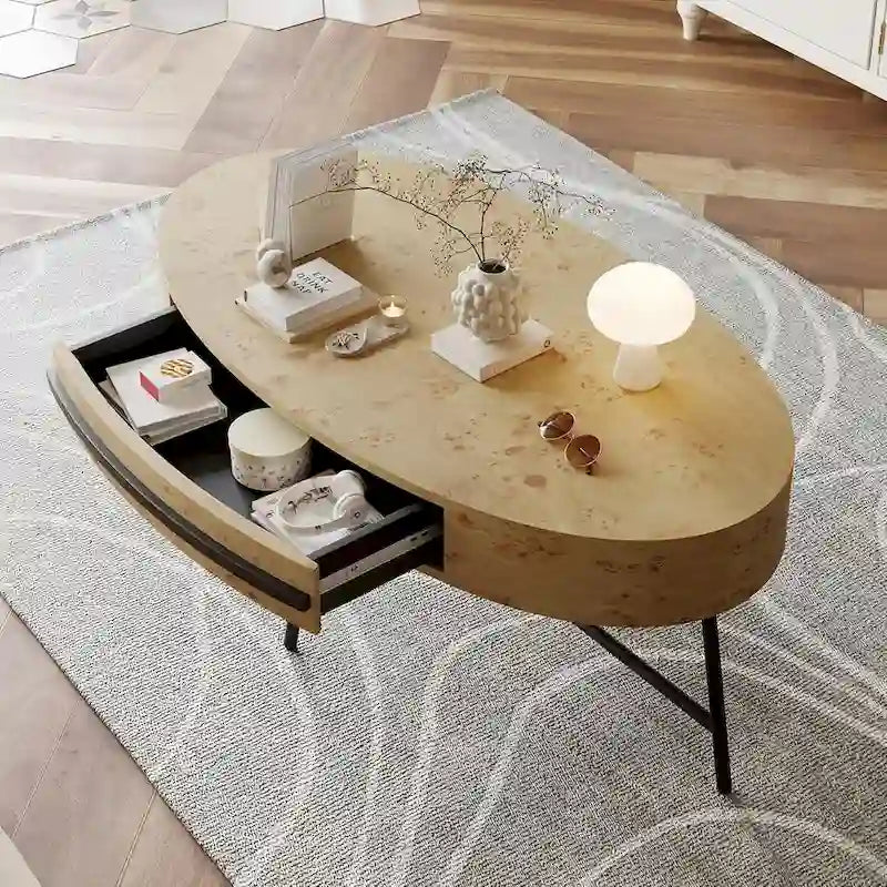 Modern Center Oval Coffee Table with Drawer - N/A