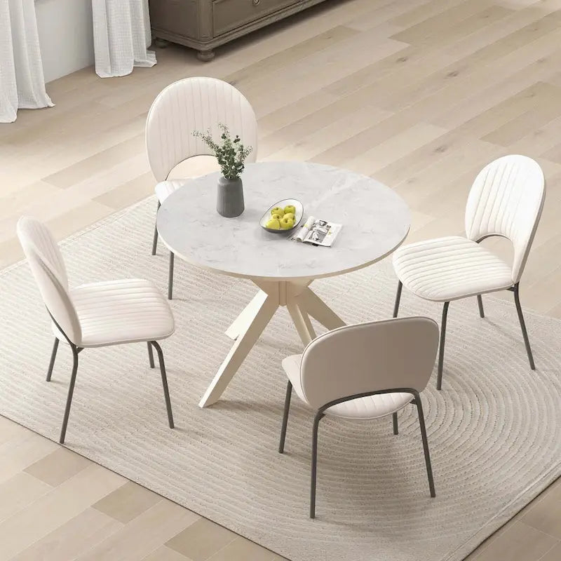 Costway Round Dining Table 36  Faux Marble Tabletop Rubber Wood Legs - See Details