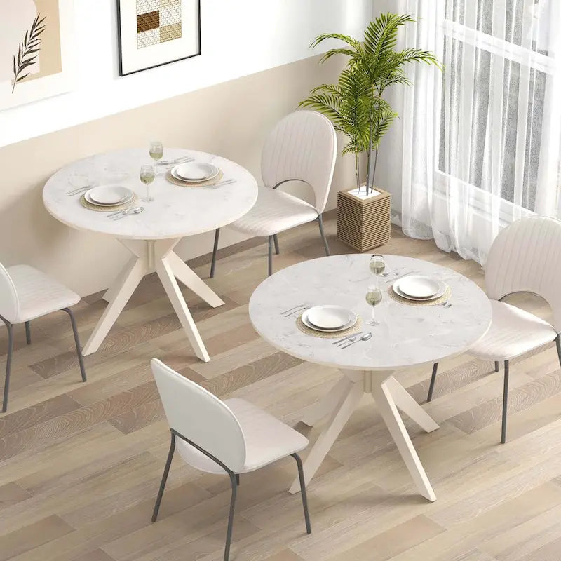 Costway Round Dining Table 36  Faux Marble Tabletop Rubber Wood Legs - See Details