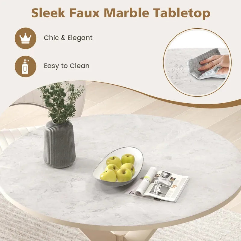 Costway Round Dining Table 36  Faux Marble Tabletop Rubber Wood Legs - See Details
