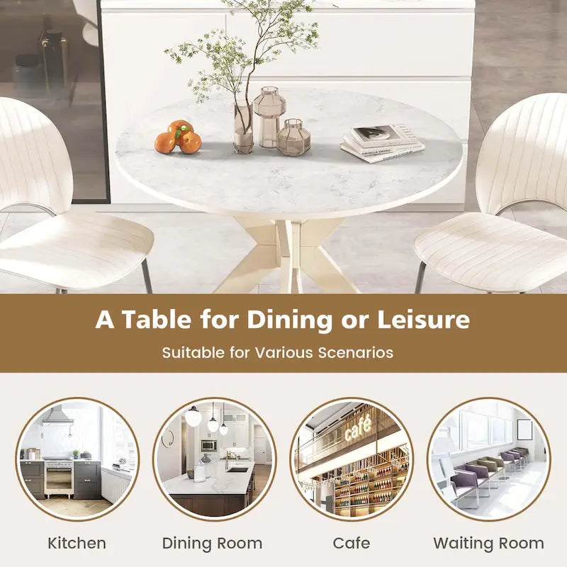 Costway Round Dining Table 36  Faux Marble Tabletop Rubber Wood Legs - See Details