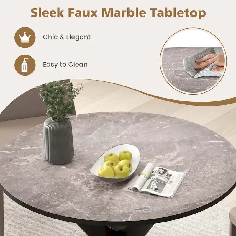 Costway Round Dining Table 36  Faux Marble Tabletop Rubber Wood Legs - See Details