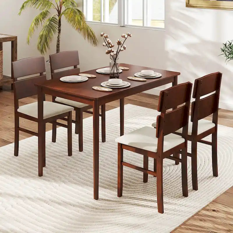 Costway 5 PCS Dining Table Set for 4 Farmhouse Wooden Table & 4