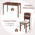 Costway 5 PCS Dining Table Set for 4 Farmhouse Wooden Table & 4