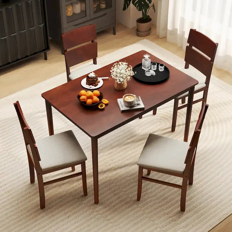 Costway 5 PCS Dining Table Set for 4 Farmhouse Wooden Table & 4