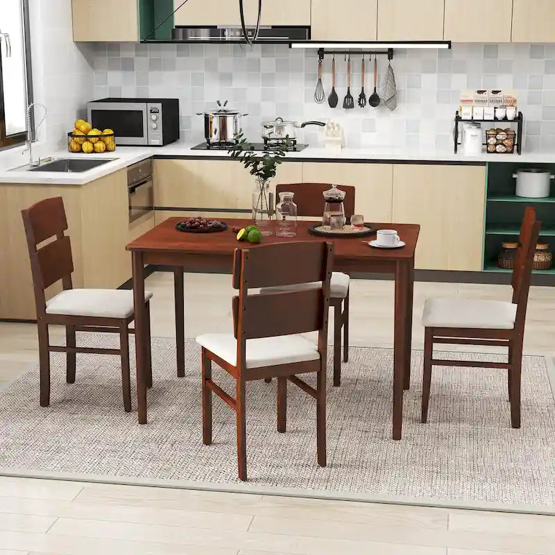Costway 5 PCS Dining Table Set for 4 Farmhouse Wooden Table & 4