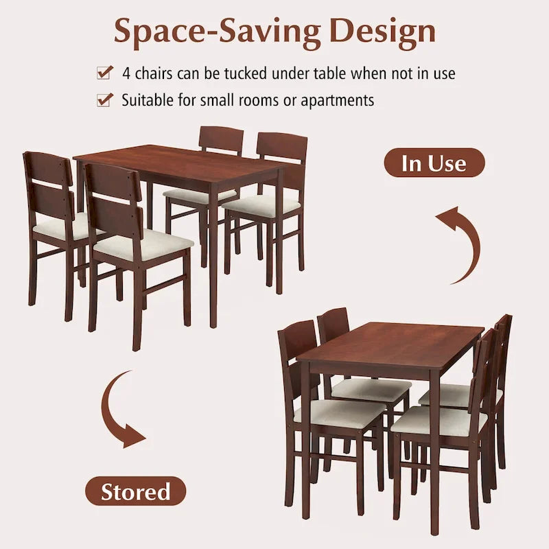 Costway 5 PCS Dining Table Set for 4 Farmhouse Wooden Table & 4