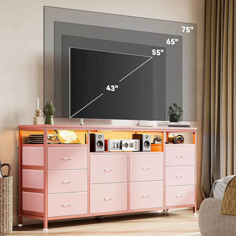 63.3 Inch Black Dresser for Bedroom, 10 Drawer Dresser TV Stand