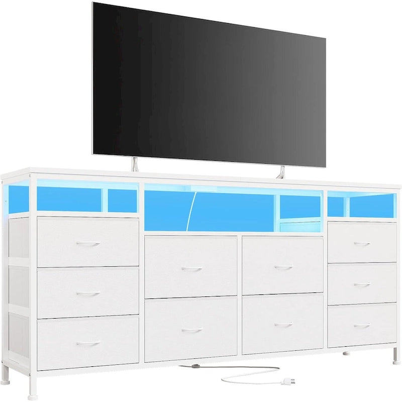 63.3 Inch Black Dresser for Bedroom, 10 Drawer Dresser TV Stand
