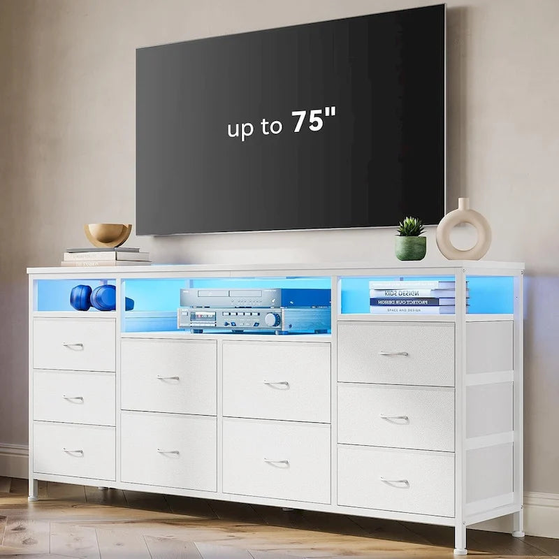 63.3 Inch Black Dresser for Bedroom, 10 Drawer Dresser TV Stand