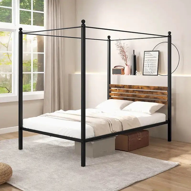 Gymax Twin/Full/Queen Size 4-Post Canopy Bed Frame Rustproof Metal