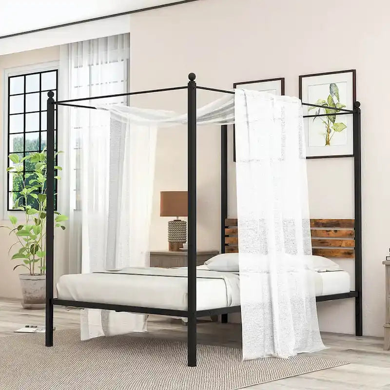 Gymax Twin/Full/Queen Size 4-Post Canopy Bed Frame Rustproof Metal