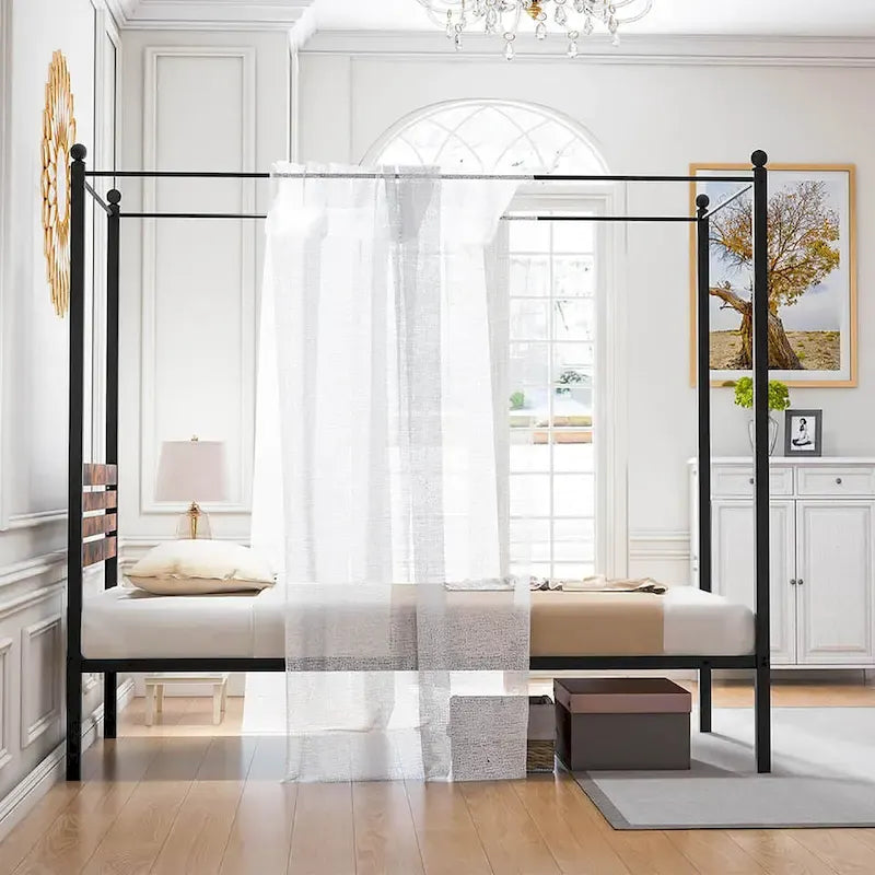 Gymax Twin/Full/Queen Size 4-Post Canopy Bed Frame Rustproof Metal