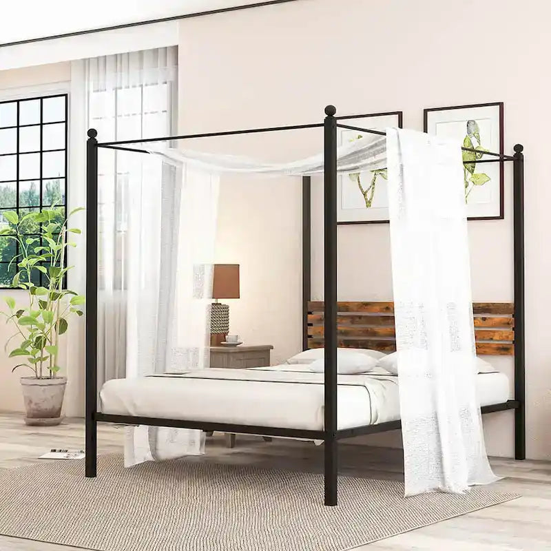 Gymax Twin/Full/Queen Size 4-Post Canopy Bed Frame Rustproof Metal