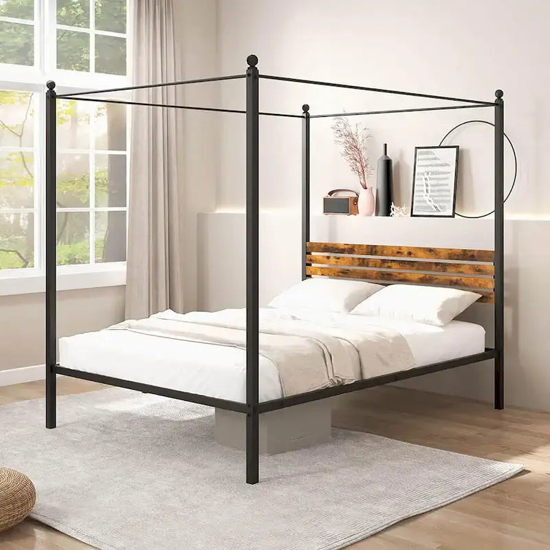 Gymax Twin/Full/Queen Size 4-Post Canopy Bed Frame Rustproof Metal