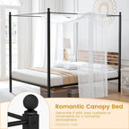 Gymax Twin/Full/Queen Size 4-Post Canopy Bed Frame Rustproof Metal