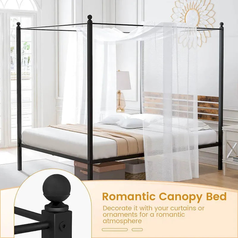 Gymax Twin/Full/Queen Size 4-Post Canopy Bed Frame Rustproof Metal