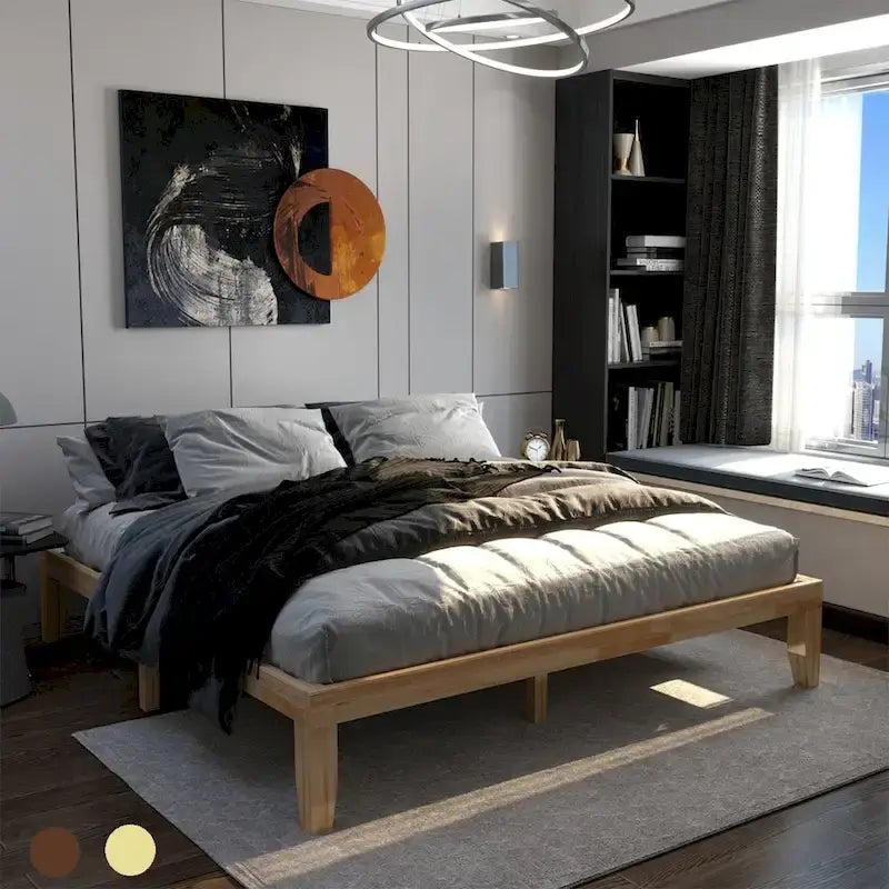 Costway King Size 14  Wooden Bed Frame Mattress Platform Wood Slats