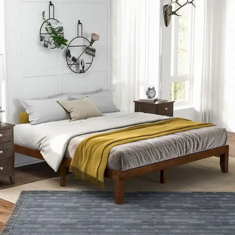 Costway King Size 14  Wooden Bed Frame Mattress Platform Wood Slats