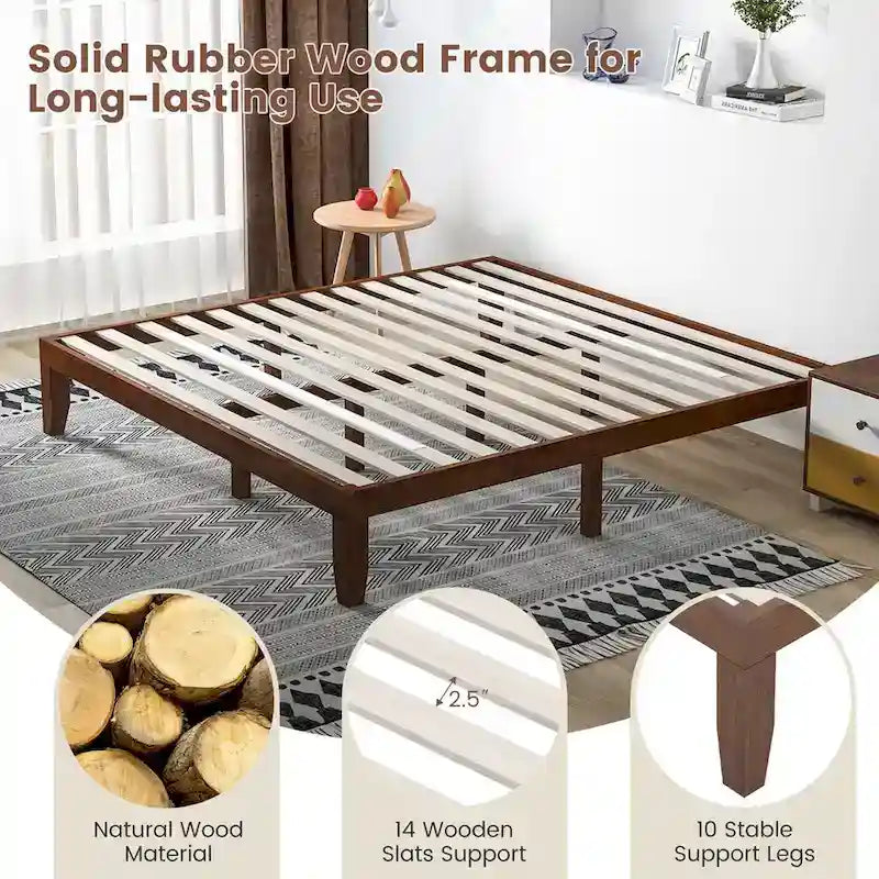 Costway King Size 14  Wooden Bed Frame Mattress Platform Wood Slats