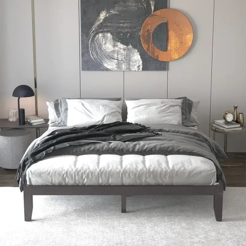 Costway King Size 14  Wooden Bed Frame Mattress Platform Wood Slats