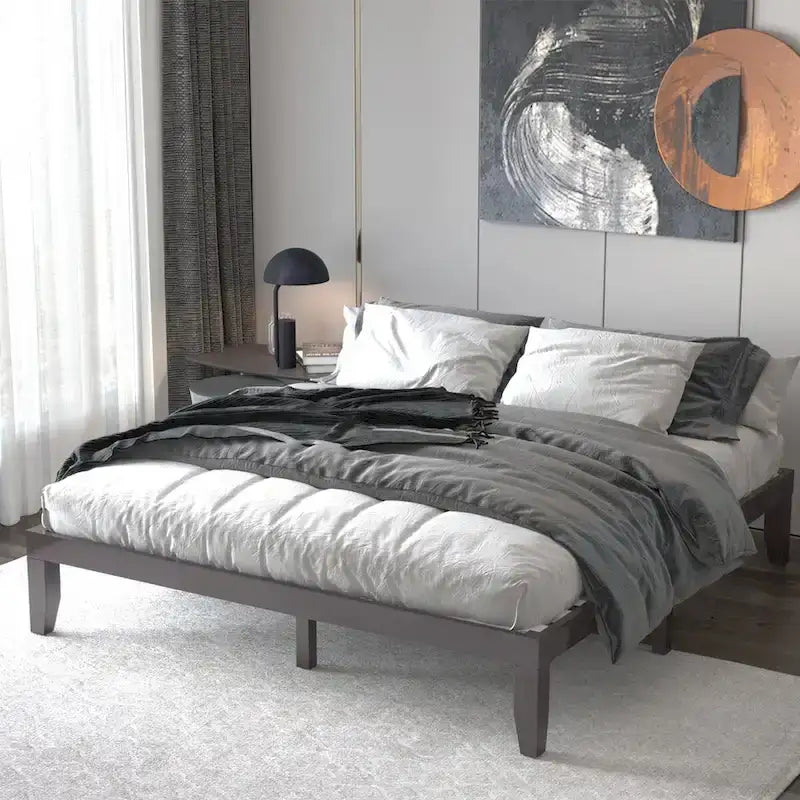 Costway King Size 14  Wooden Bed Frame Mattress Platform Wood Slats