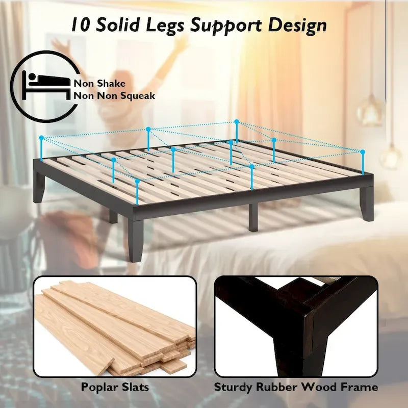 Costway King Size 14  Wooden Bed Frame Mattress Platform Wood Slats