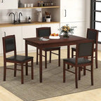 Gymax 5 PCS Dining Table Set for 4 w/Rubber Wood Legs Upholstered Seat