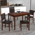 Gymax 5 PCS Dining Table Set for 4 w/Rubber Wood Legs Upholstered Seat
