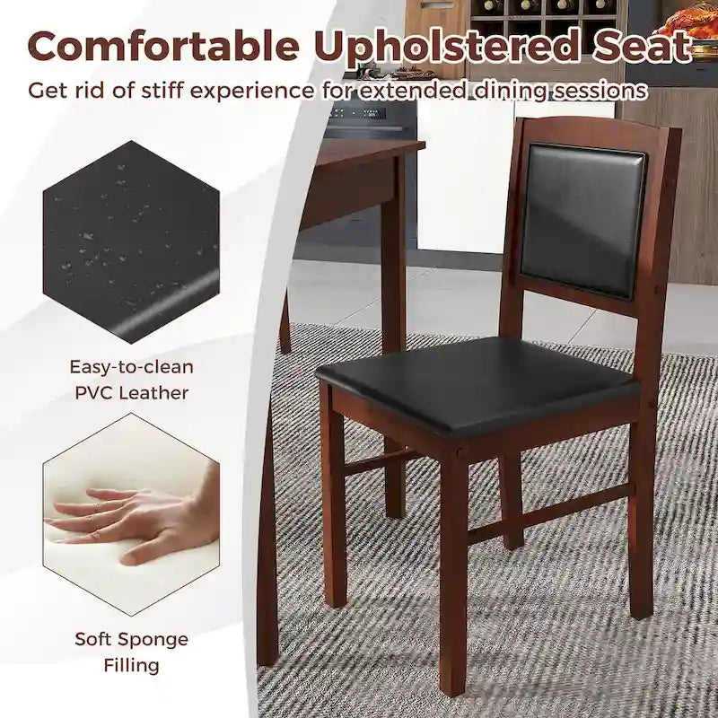 Gymax 5 PCS Dining Table Set for 4 w/Rubber Wood Legs Upholstered Seat